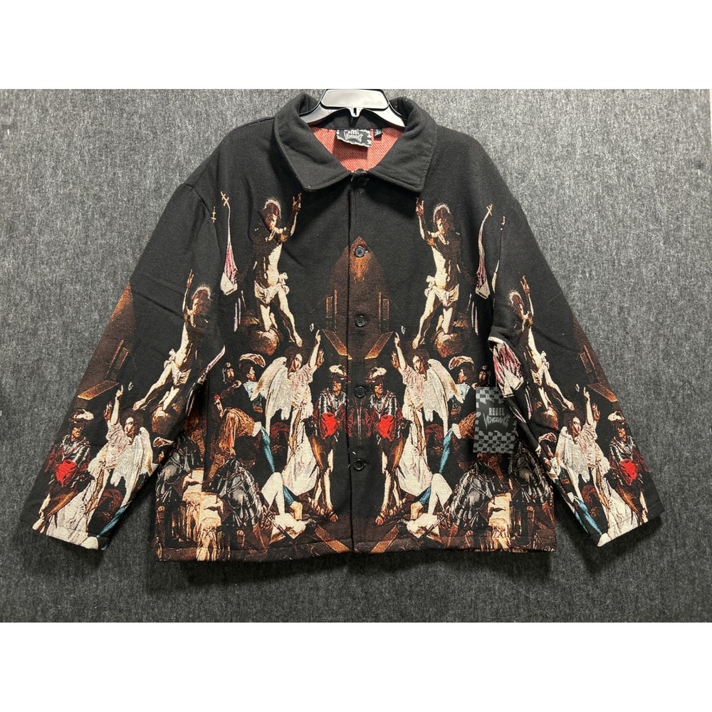 Rebel Vengeance Tapestry Jacket Mens Large NEW Renaissance Angel Graphic